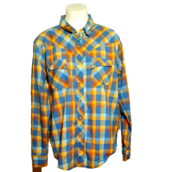 Wrangler Western Multi Plaid Pearl Snap Long Sleeve Shirt Sz XL - Picture 1 of 8